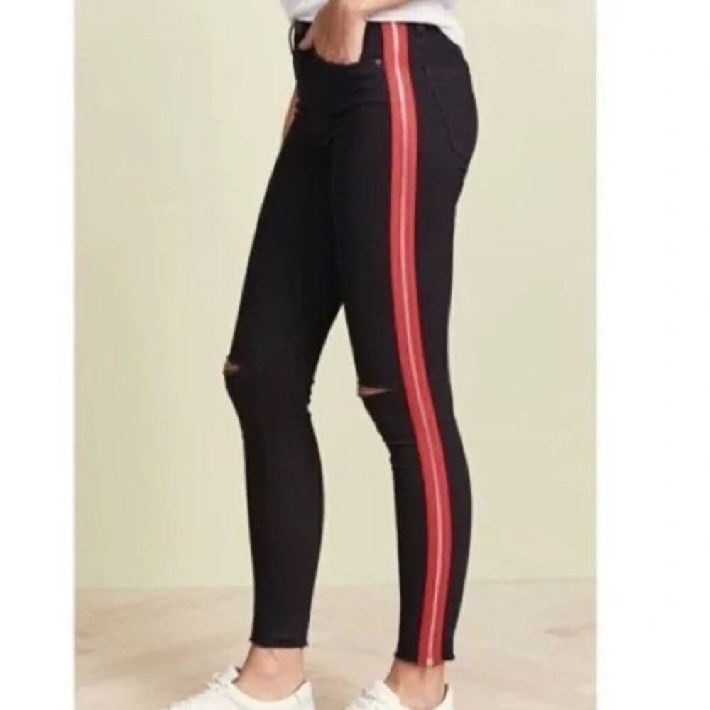 BLANK NYC The Rivington Black High-Rise Zippered Leg Jeans Tuxedo Stripe Size 25